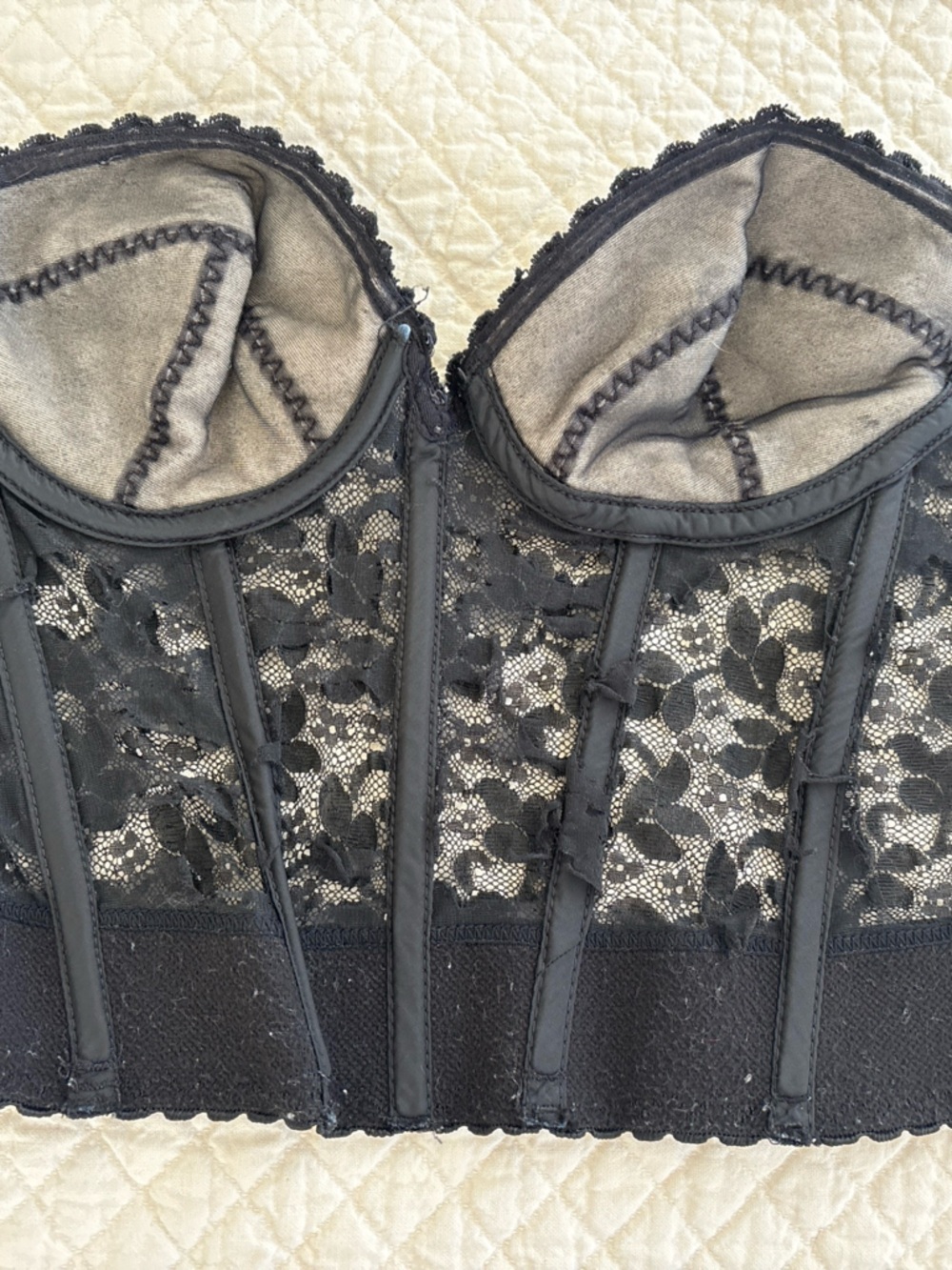 Vintage JC Penney Adonna Black Lace Longline Bustier Bra Underwire Size 36 B - Picture 6 of 8